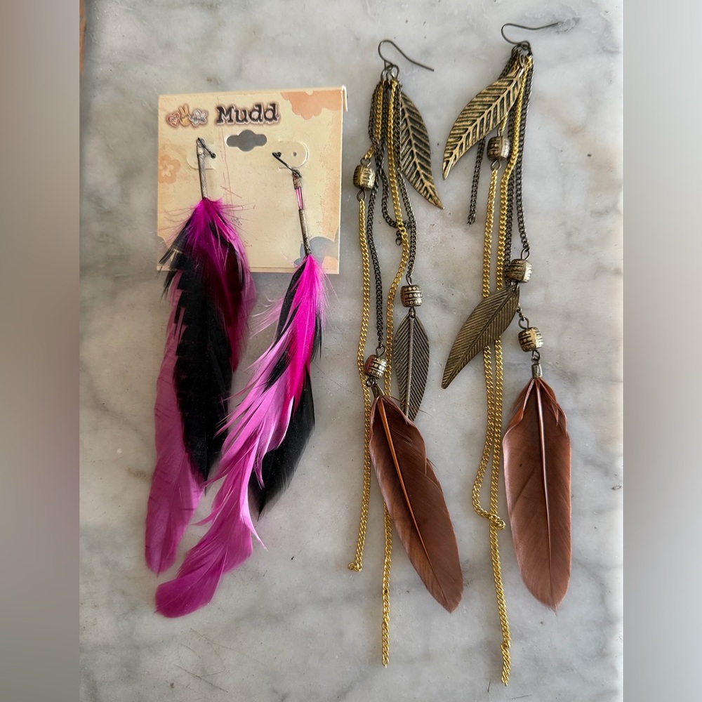 Feather Earrings Set of 2 Pairs